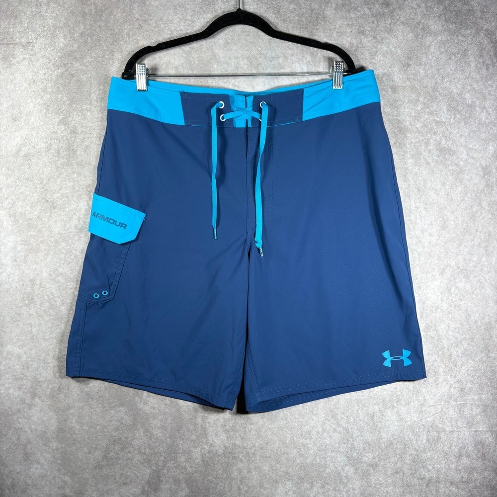 Under Armour Board Shorts Mens Size 38 Two-Tone Blue Loose Fit HeatGear Beach